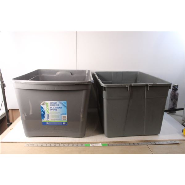 *(2) Plastic Totes with Wheels, No Lids, 23.25" x 17" x 14"