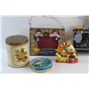 Image 3 : Vintage Tins, Photo Frame, Wall Clock, Elephant Coin Bank and Christmas Candle Holder