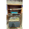 Image 1 : WOOD GLASS DOOR CABINET WITH ASSORTED WRAPPING PAPER CONTENTS 38.5" X 16" X 70"