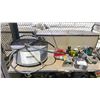 Image 2 : SHELF OF ASSORTED ITEMS INCLUDING; PORTABLE PROPANE CAMPFIRE & ASSORTED CORDLESS TOOLS WITH