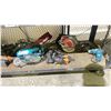 Image 3 : SHELF OF ASSORTED ITEMS INCLUDING; MAKITA BELT SANDER, RYOBI RECIPROCATING SAW, RIDGID JIGSAW & MORE