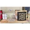 Image 2 : SHELF OF ASSORTED ITEMS INCLUDING; FLATWARE SET, PEDESTAL URNS, CANDLE HOLDERS & MORE