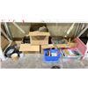 Image 1 : SHELF OF ASSORTED ITEMS INCLUDING; OFFICE SUPPLIES, RETAIL RACK PINS, ELECTRIC OPEN SIGN & MORE
