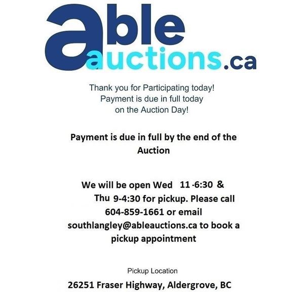 All items must be removed, Wed 11-6:30 & Thurs 9-4:30 by appointment only