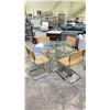 Image 1 : GLASS TOP DINING TABLE WITH METAL BASE & 4 METAL & WHICKER CHAIRS 40" X 40" X 29"