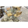 Image 2 : GLASS TOP DINING TABLE WITH METAL BASE & 4 METAL & WHICKER CHAIRS 40" X 40" X 29"