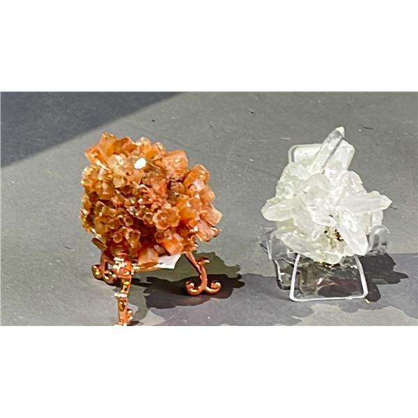 ARAGONITE CLUSTER RETAIL $350, AND CLEAR QUARTZ WITH PYRITE RETAIL $400