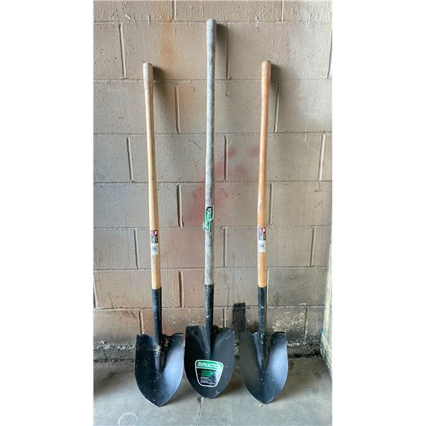 3 BLACK WOOD HANDLE METAL SPADE SHOVELS