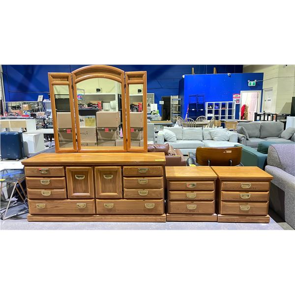 3-PC BEDROOM SUITE INCLUDING; DRESSER WITH VANITY & 2 NIGHTSTANDS