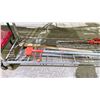 Image 3 : 2 SHELVES OF ASSORTED GARDEN & SHOP TOOLS INCLUDING; SHOVELS, BAR CLAMPS, PICKAXE & MORE