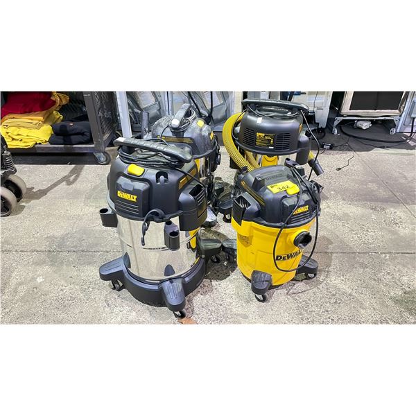 4 ASSORTED DEWALT WET/DRY VACUUMS (UNKNOWN WORKING CONDITION, MAY BE MISSING PIECES)