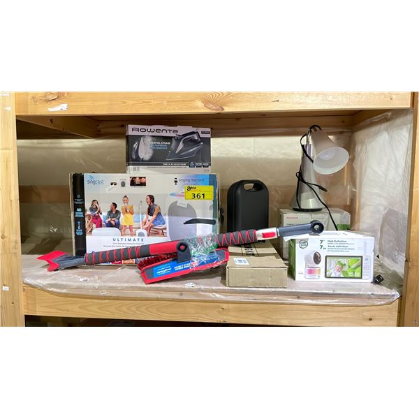 LOT OF ASSORTED ITEMS INCLUDING; SINGCAST ULTIMATE KARAOKE, STEAM IRON, DESK LAMP & MORE (UNKNOWN