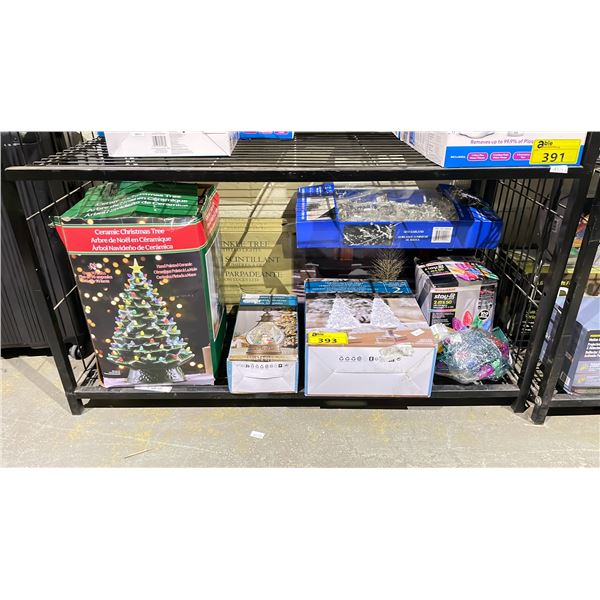 SHELF OF ASSORTED CHRISTMAS DECOR (UNKNOWN WORKING CONDITION, MAY BE MISSING PIECES)