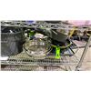 Image 2 : SHELF OF ASSORTED ITEMS INCLUDING; POTS & PANS, CUTTING BOARD, GRILL COOKTOP & MORE