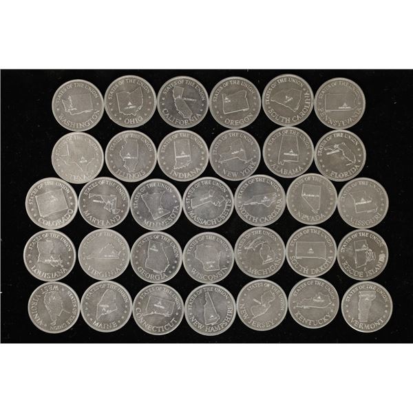32 ALUMINUM SHELL GAME COIN STATE TOKENS.