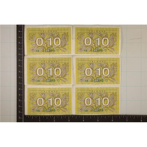 6-1991 LITHUANIA .10 TALONAS CRISP AU/UNC & 4 HAVE