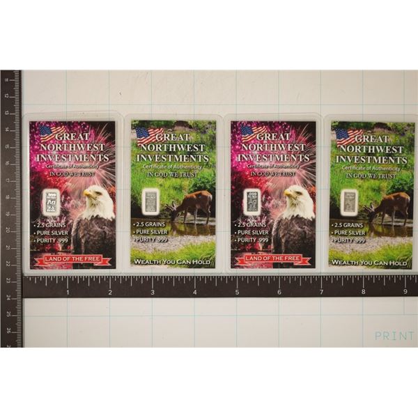 4-2.5 GRAIN (NOT GRAM) SILVER INGOTS IN LAMINTED