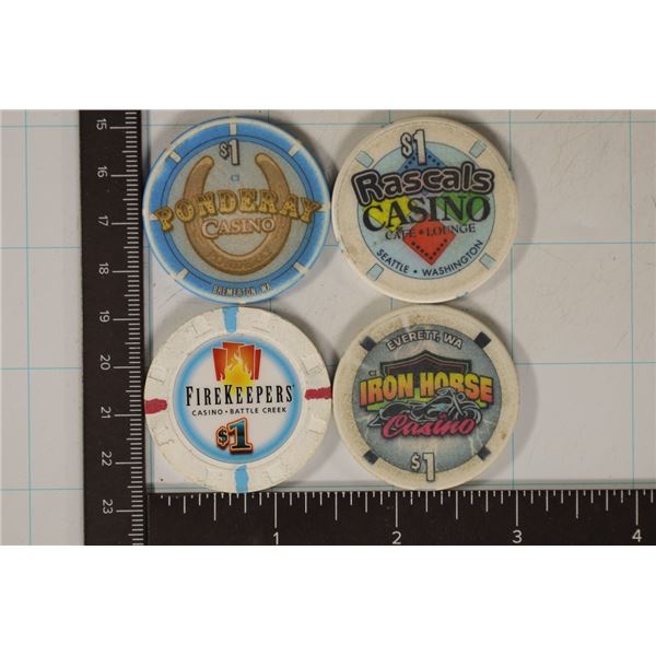 4-$1 PLASTIC CASINO GAMING CHIPS: PONDERAY CASINO,