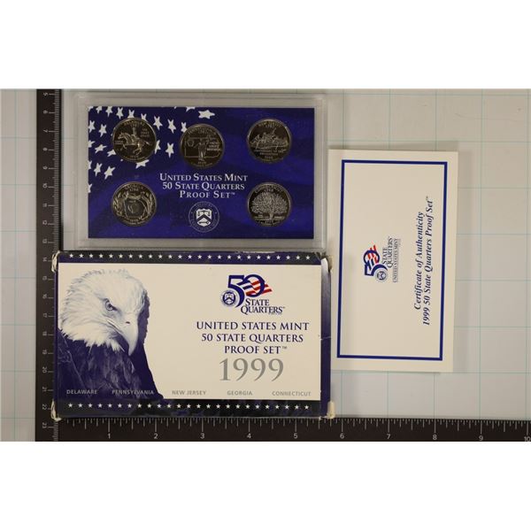 1999 US 50 STATE QUARTERS PROOF SET WITH BOX AND