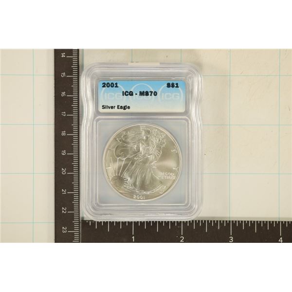 2001 AMERICAN SILVER EAGLE ICG MS70 1 OZ. SILVER