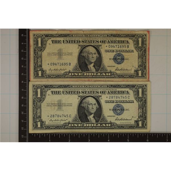 2-1957 US $1 STAR NOTE SILVER CERTIFICATES BLUE