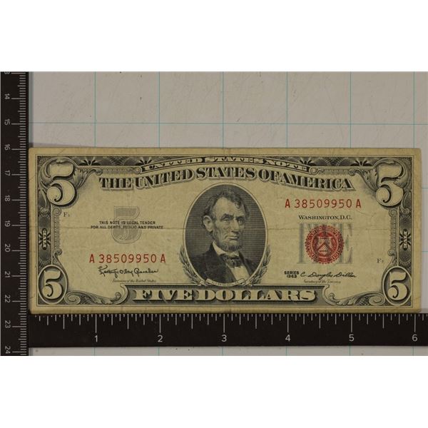 1963 US $5 FRN RED SEAL NOTE