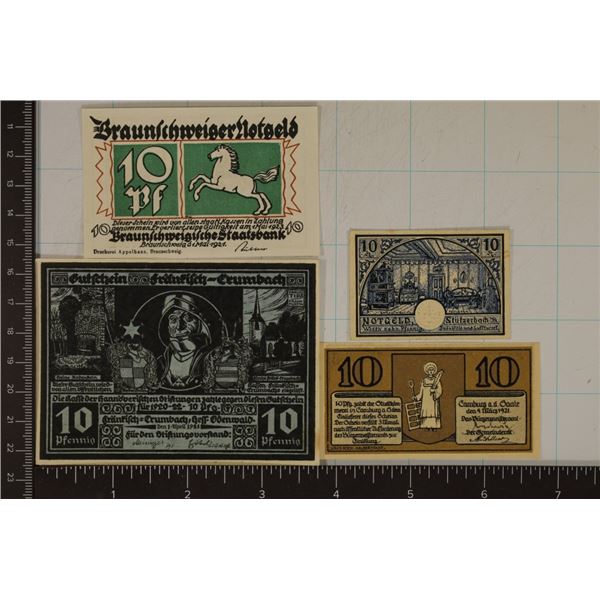 4 CIRCA 1921 10 PFENNIG GERMAN NOTGELDS CRISP UNC