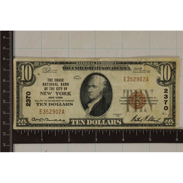 1929 US $10 NATIONAL CURRENCY BROWN SEAL