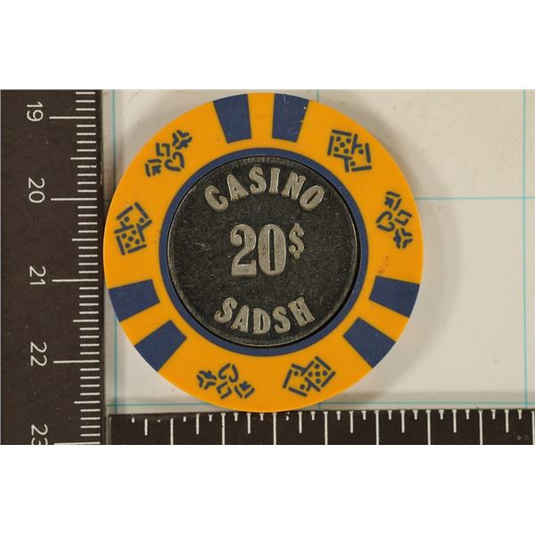 $20 SADSH CASINO CHIP WITH METAL INSERT