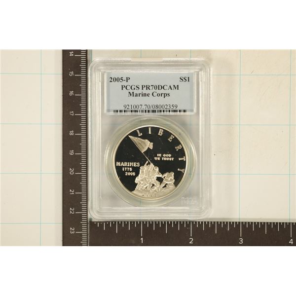 2005-P MARINE CORP US SILVER DOLLAR PCGS PR70 DCAM