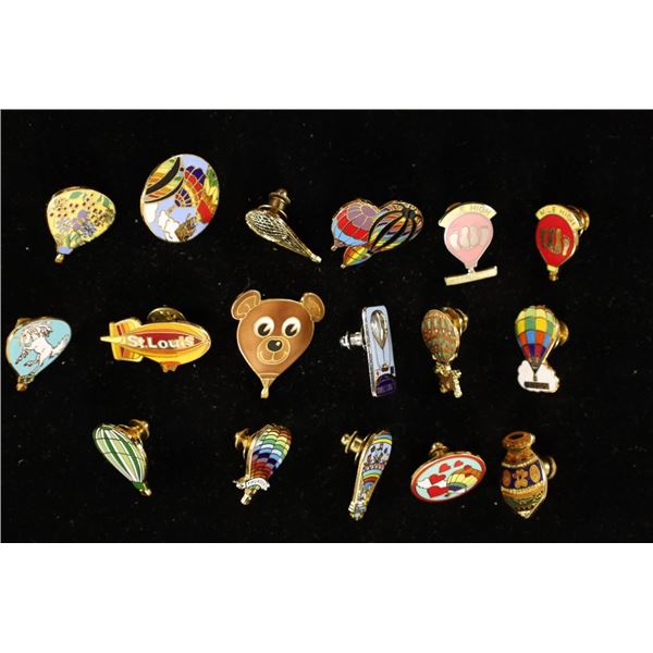 17 ASSORTED METAL HOT AIR BALLOON THEMED PINBACKS