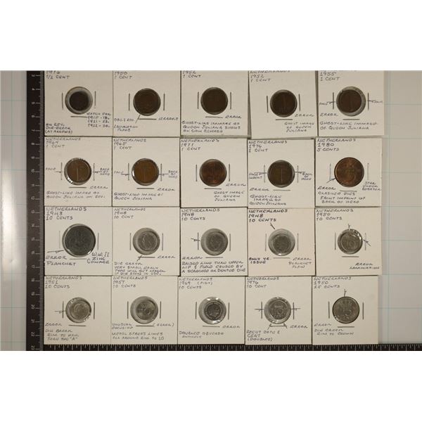 ERRORS - 20 ASSORTED NETHERLANDS ERROR COINS: