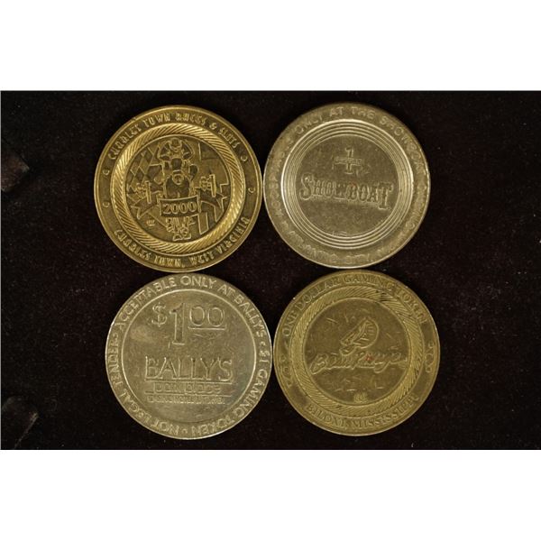 4-$1 METAL CASINO GAMING TOKENS: SHOWBOAT,CHARLES