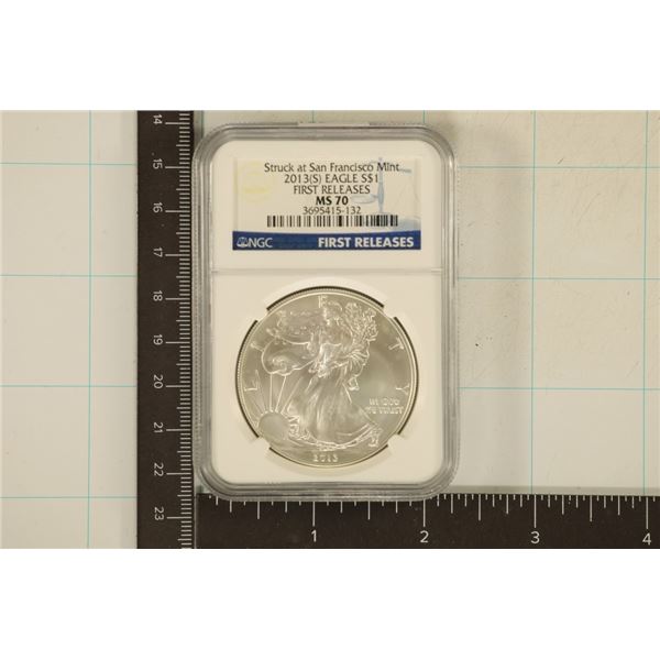 2013-S AMERICAN SILVER EAGLE NGC MS70 1ST RELEASES