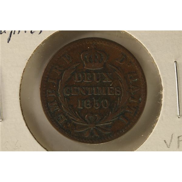 1850 HAITI 2 CENTIMES COIN