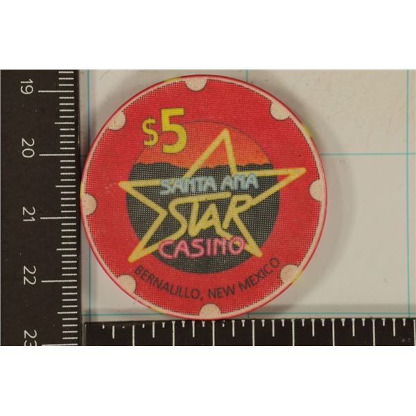 $5 SANTA ANA CASINO CHIP. BERNALILLO, NEW MEXICO