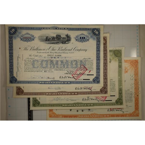 4 ASSORTED VINTAGE RAILROAD STOCK CERTIFICATES