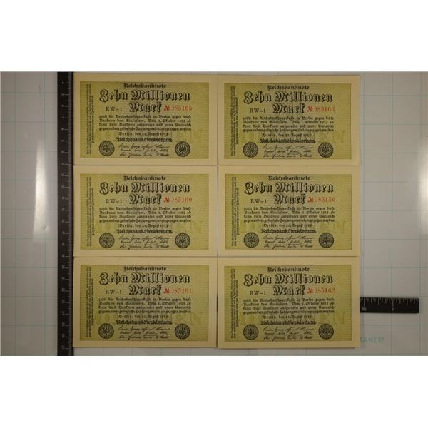 6-1923 GERMAN TEN MILLION MARK CRISP UNC BILLS