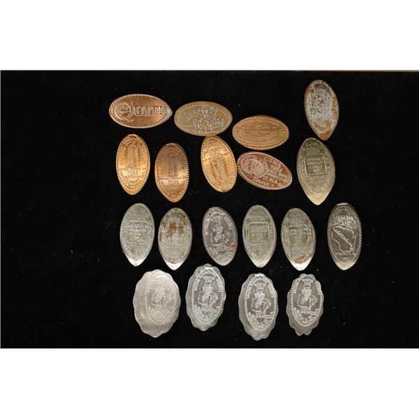19 ASSORTED ELONGATED US & FORIEGN COINS: 7-STEEL