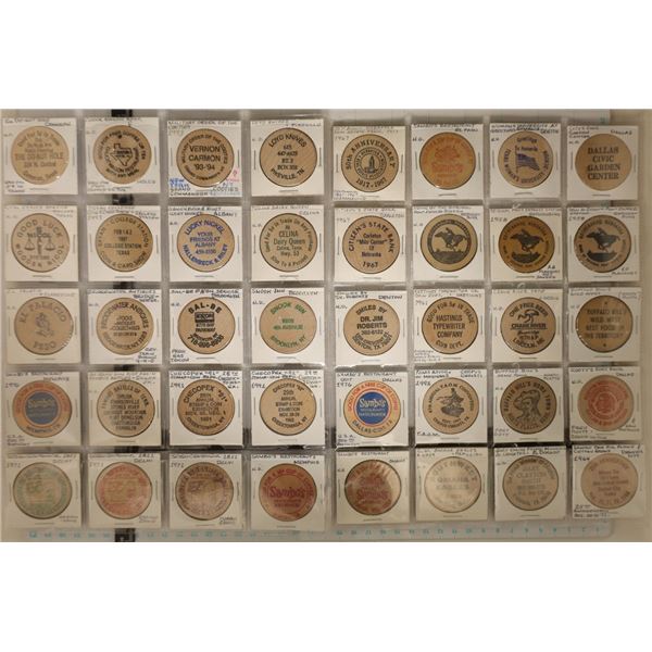 40 ASSORTED WOODEN NICKELS: SNOOK INN, DO-NUT