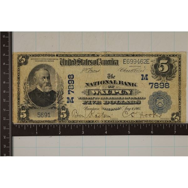 SERIES 1902 LARGE SIZE US $5 NATIONAL CURRENCY