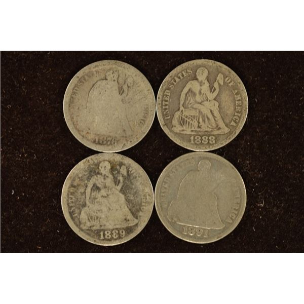 1876, 1888, 1889 &1891 SILVER SEATED LIBERTY DIMES