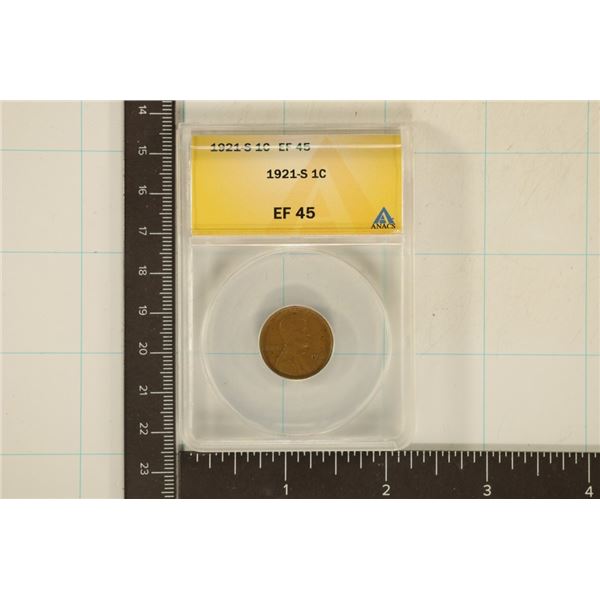 1921-S LINCOLN WHEAT CENT ANACS EXTRA FINE 45