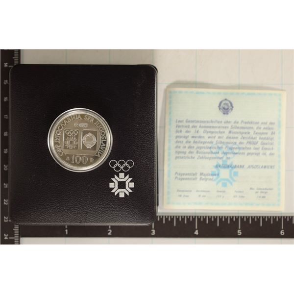 1984 YUGOSLAVIA SILVER 100 DINARS COIN. .3866 OZ.