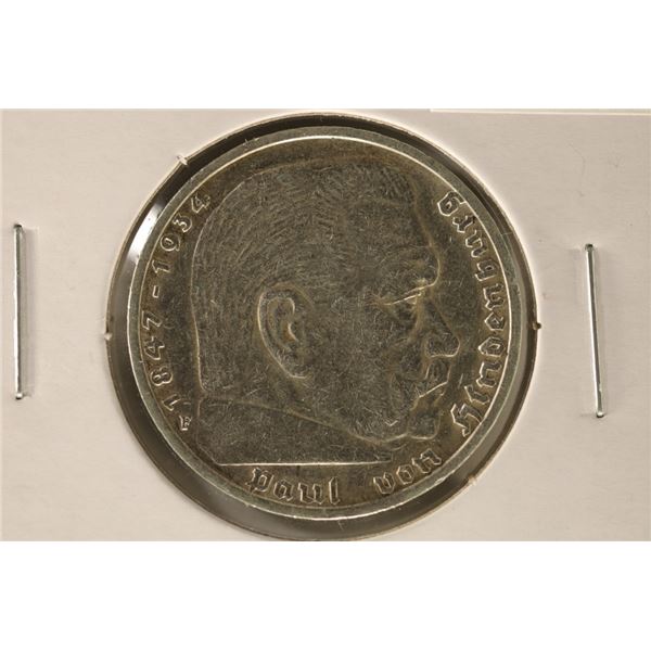 1935-F GERMAN SILVER 5 MARK .4016 OZ. ASW