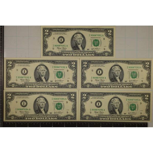 5-2003 US $2 CRISP UNC FRN, GREEN SEALS WITH