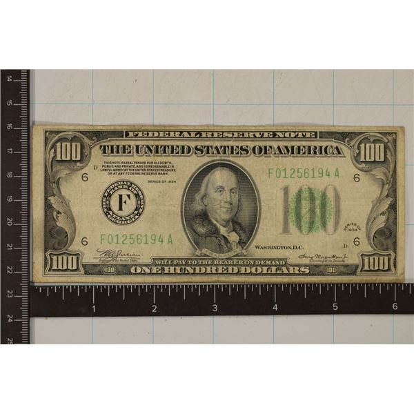 1934 US $100 FRN GREEN SEAL
