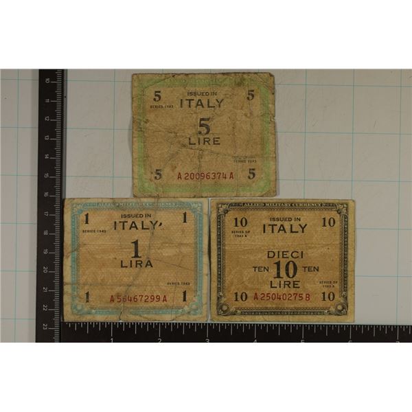 3-SERIES 1943 ITALY MILITARY PAYMENT CERTIFICATES