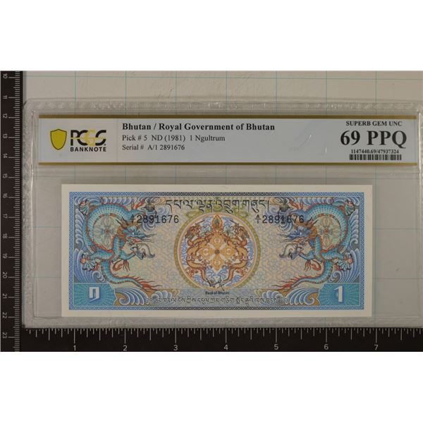 1981 BHUTAN 1 NGULTRUM PCGS 69 PPQ SUPERB GEM