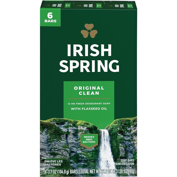 NEW IRISH SPRING ORIGINAL CLEAN SOAP 6 BARS